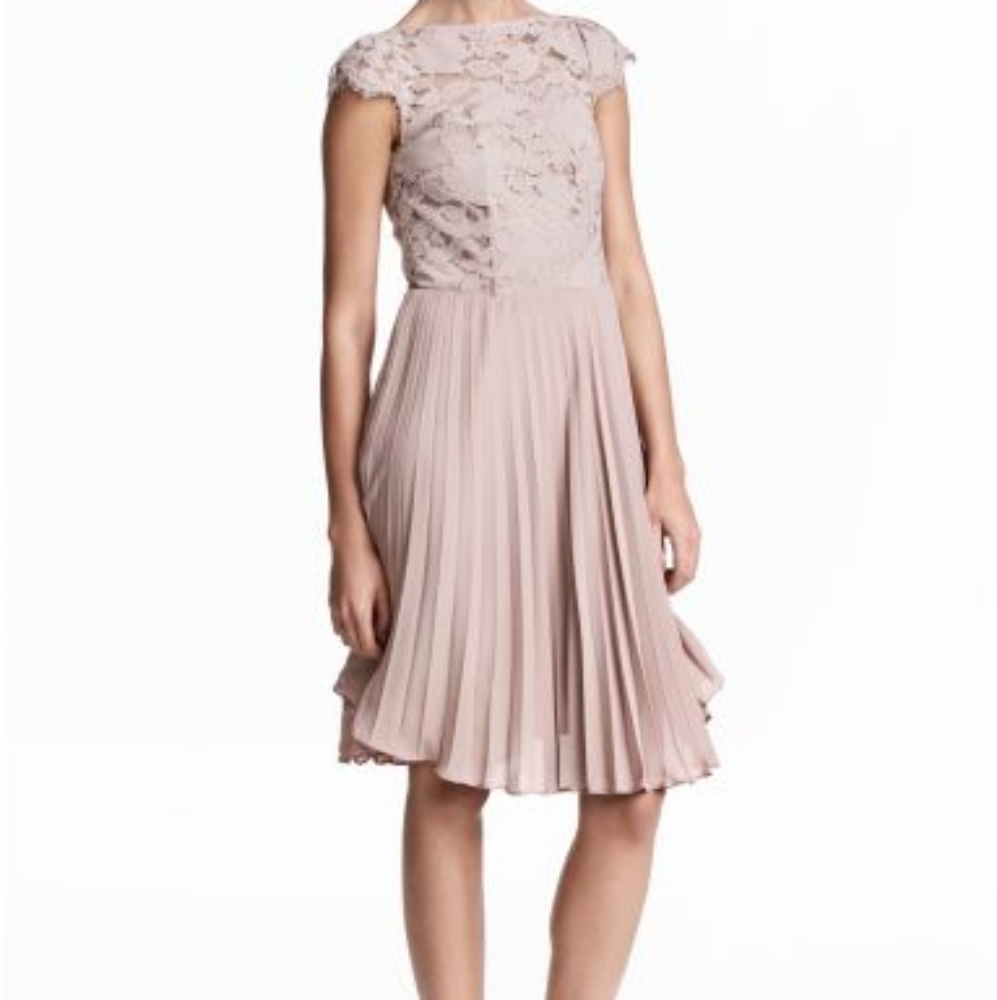 H&M Lace Bodice Pleated Dress With Boning
